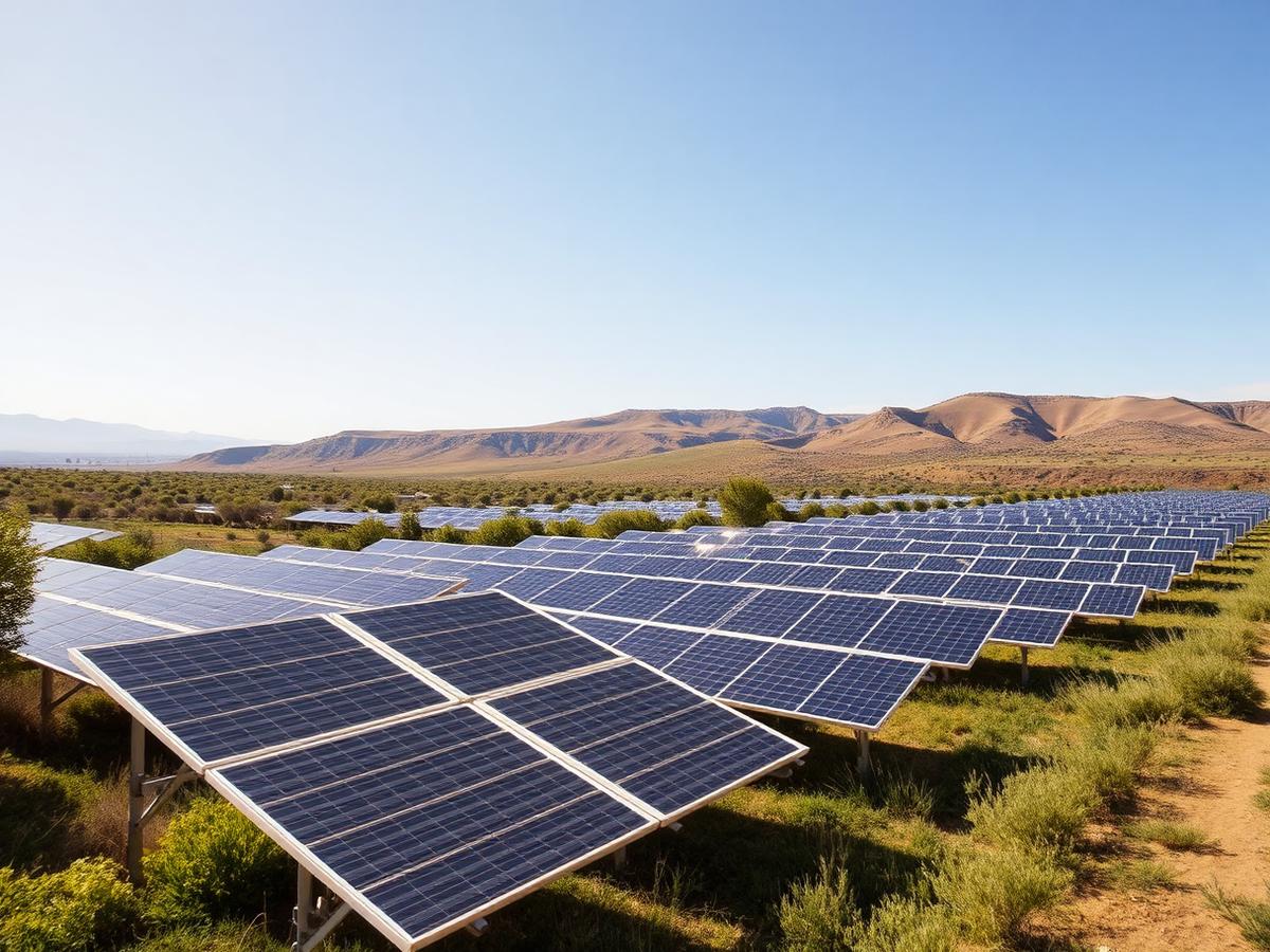 Champ de panneaux solaires dans un paysage naturel